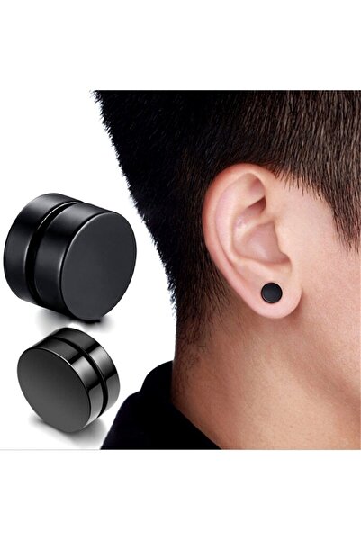 Market66 8mm Black Flat Earrings Round Magnet Unisex 1 Pair No Hole Magnetic ...