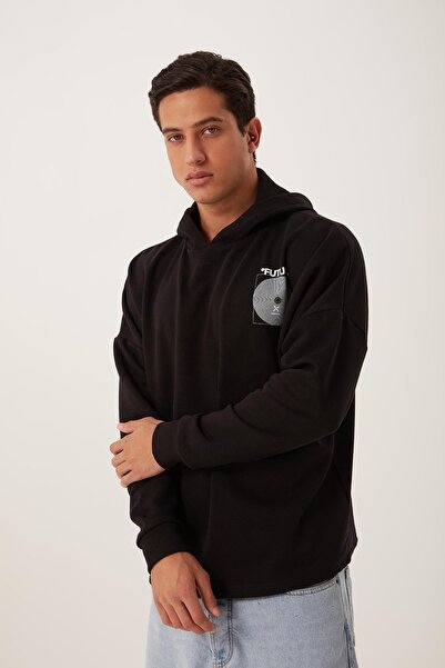 QUHOX Men's Oversized Printed sweatshirt black