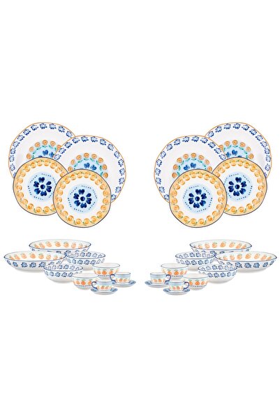 BJORN Complete dinner service 28 pieces, for 4 people, Napoli Citrus, hand-pa...