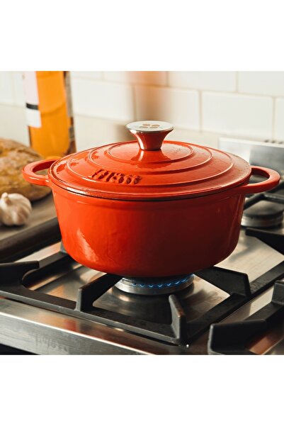 Lätt Home Oală din fontă emailată cu capac, 2,8L, 22cm, tip Cocotte Dutch oven, Portocaliu