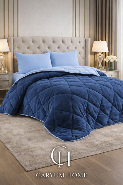 CARYUM "Pillowcase with Gift" Double-Sided 195X215 Luxury Welsoft Quilt Blue