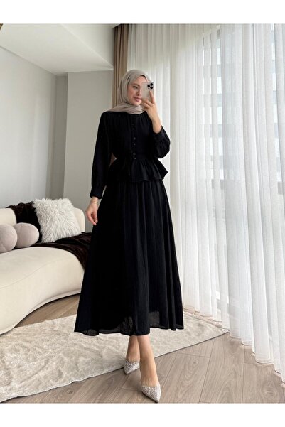 RFK Butik Kadın Melinda Begonya Kumaş Etekli Ikili Takım Siyah