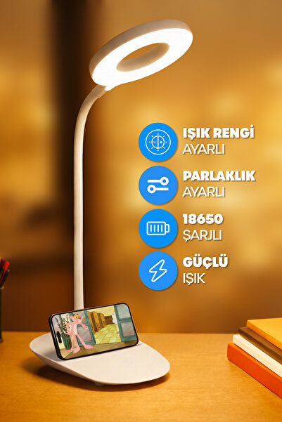 Telvesse Şarjlı Masa Lambası Dokunmatik 3 Renk 24 Led Telefon Standlı Kademel...