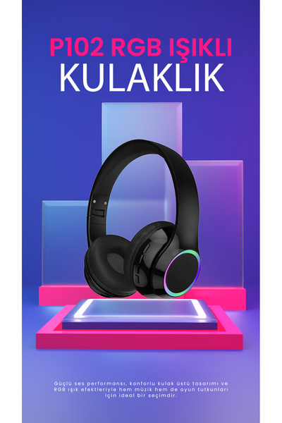 yollayenilensin P102 RGB Işıklı Bluetooth Kablosuz Spor Kulaklık Stereo Müzik...