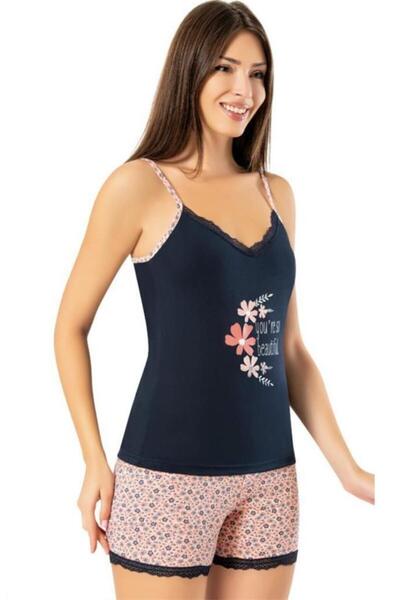 KOTA Kardelen Çiçek Baskı Kalın Askılı Şort Takımı (7010-1-2)