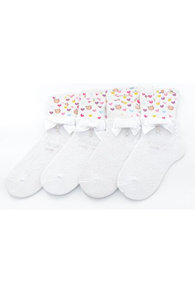 Ekinoks مجموعة من 4 جوارب بناتية مزينة بالشريط والأحجار