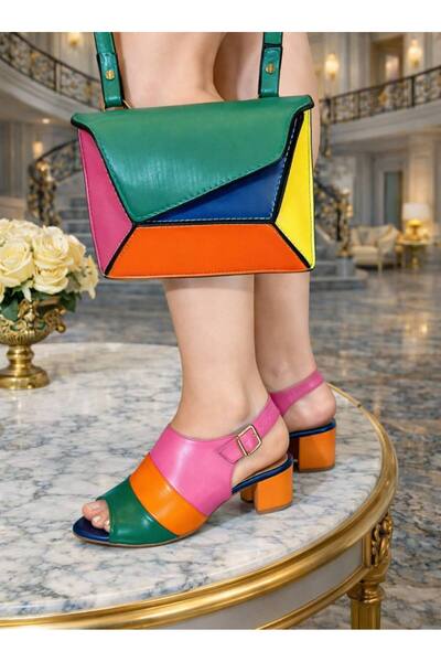 Yeşilmoda حذاء، مفتوح من الخلف، كعب 5 سم، نسائي، صيفي، متعدد الألوان، أمامي م...