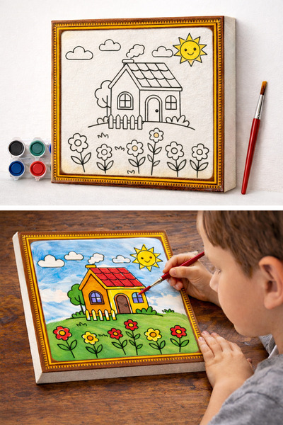 Teknoland Park Çocuklar İçin Boyanabilir Keçe Tuval Tablo Seti – Fırça & Boya...