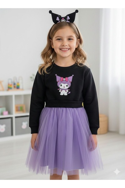 ZEYBABY Kuromi baslikılı elbise ve tacı doğum günü party elbisesi