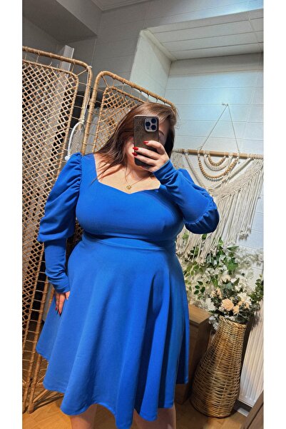 Kendinisevbutik Блакитна сукня великого розміру з балонними рукавами та серце...