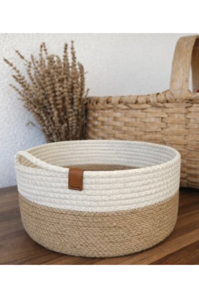 Naspar Coș din răchită de iută și coș din sfoară de bumbac alb Organizator mu...