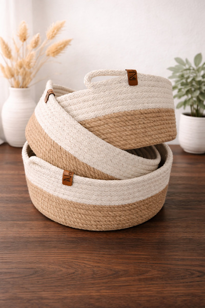 Naspar 3 قطع من سلة المناشف المصنوعة من الخوص، منظم للمطبخ والحمام، مجموعة سل...