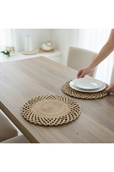 home inn 2'li Set Hasır Görünümlü Amerikan Servis-Leke Tutmaz Natural 33 cm