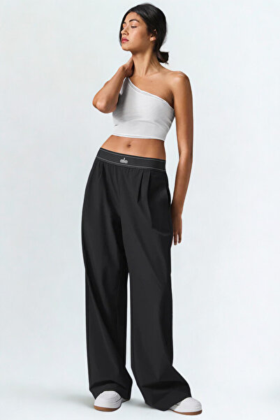 HepsitrentStore بنطلون عادي بلون أسود مع خصر مطاطي