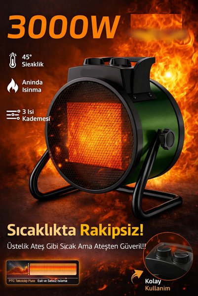 Kılıforyum 3000W Güçlü Elektrikli Isıtıcı Fan | Sessiz , 3 Isı Kademesi Güvenli PTC