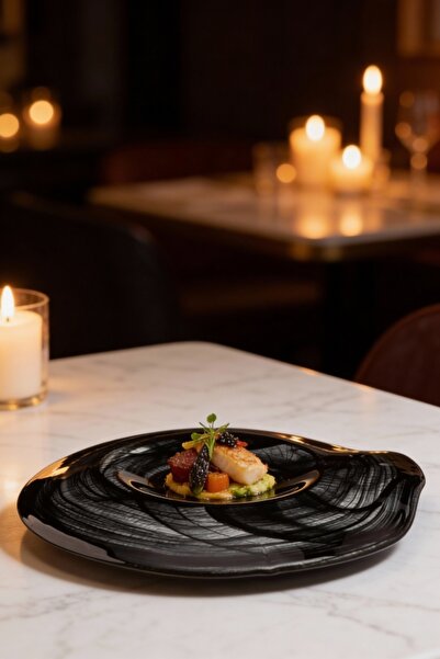 ARDA CAM Alabaster Black 29 Cm Servis Tabağı-Sunum-Siyah Yemek Tabağı