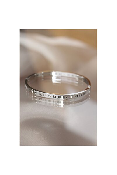 Skygo 316L Steel Roman Numeral Silver Color Bracelet Handcuff - Tj-Bb3566