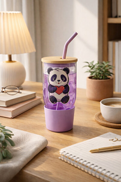 Anka Grup ANKA Bambu Kapaklı Ayı Desenli Çelik Pipetli Bardak Cam Termos Big ...