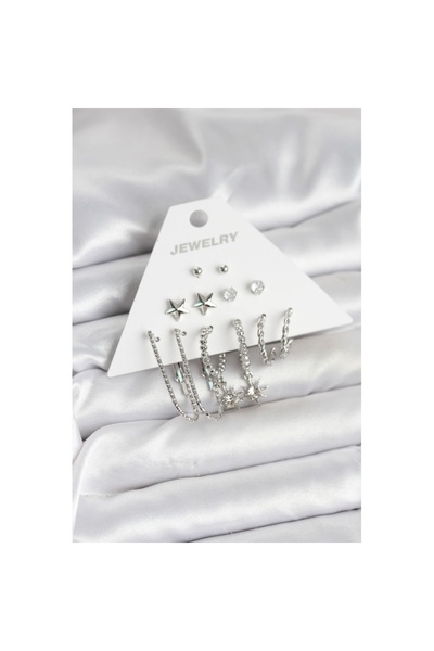 Skygo Brass Silver Color Earring Set of 6 - Tj-Bkp11334