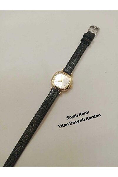 QUARTZ ساعة يد نسائية بتصميم ريترو مينيمال موديل أسود اللون