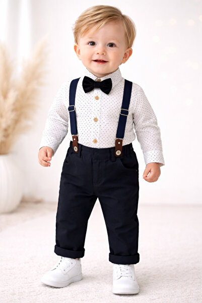 MixMax Bebe قميص رومبير بأكمام طويلة للأطفال الأولاد مع ربطة عنق - بنطلون طقم...