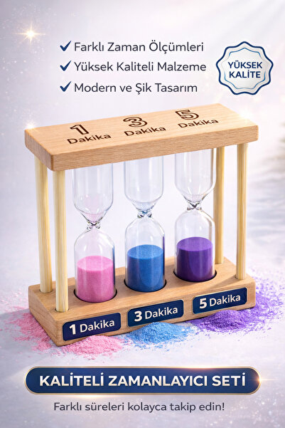 MUJGAN Zeka Geliştirici Zamanlayıcı 1-3-5- Dakikalı Ahşap Kum Saati