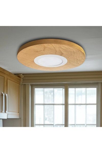 Genel Markalar DECCO İDEA 42cm Yuvarlak Meşe Kaplama Led Tavan Aydınlatması, ...