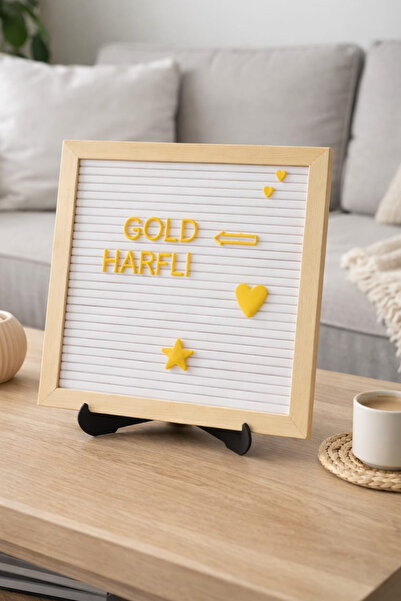 fikirstore Beyaz Zemin GOLD Renk Türkçe Karakterli Harf Setli Ahşap Çerçeveli...