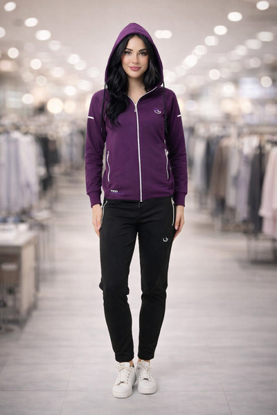 zeyra Yeni sezon kapüşonlu şık kadın eşofman takımı mor