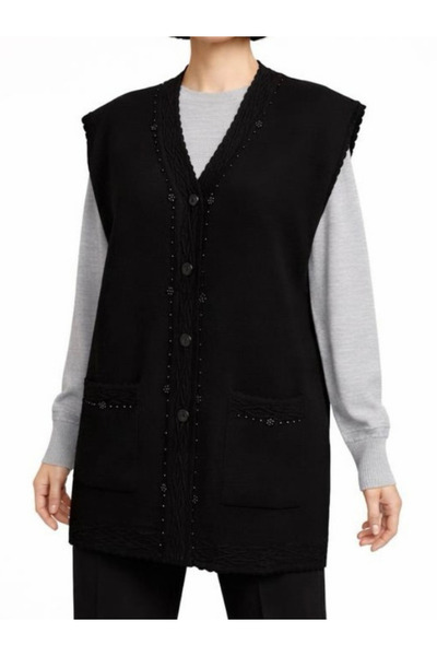 TEK Vestă pentru mamă cu model elegant și margele - neagră, cu detalii perle