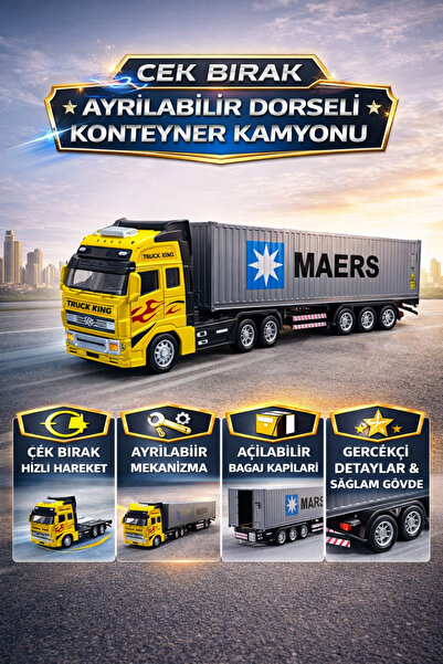 YILDIRIM OYUNCAK Konteyner Kamyonu Oyuncak Çek Bırak Ayrılabilir Büyük Alaşım...
