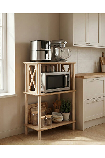 ÇMD ÇAKIR MOBİLYA DEKORASYON Arona Çok Amaçlı 3 Katlı Ahşap Raf – Mutfak, Bal...