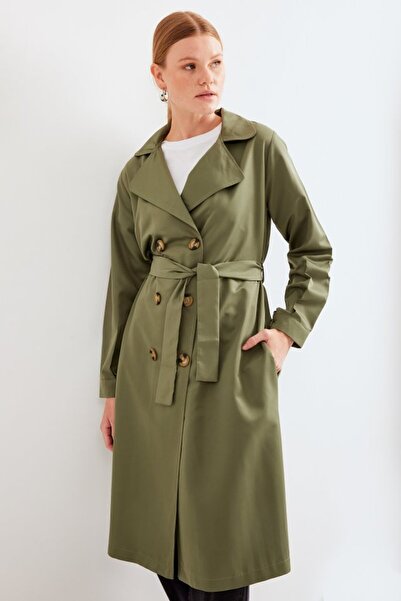 Kanonik Education 5853 Double Breasted Collar Trench Coat - Khaki