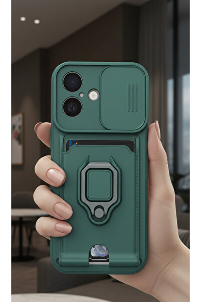 Hatreds iPhone 16 Uyumlu Kılıf Lüx Tasarım Yüzüklü +İpli Lens Korumalı 3in1 K...