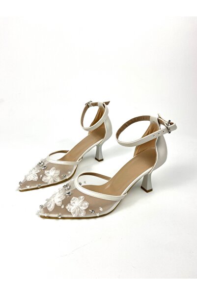 Gloriys Ayakkabı & Çanta Transparent Stone-Pearl 7 cm Heel Wedding-Wedding-Br...