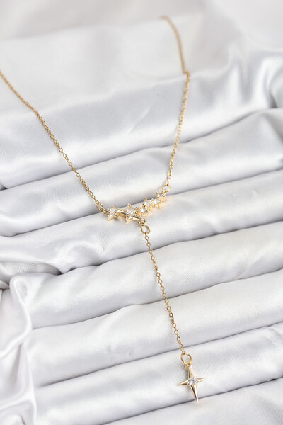 Skygo قلادة نسائية من الفولاذ 316L بلون ذهبي على شكل نجمة موديل Y - TJ-BKO10666