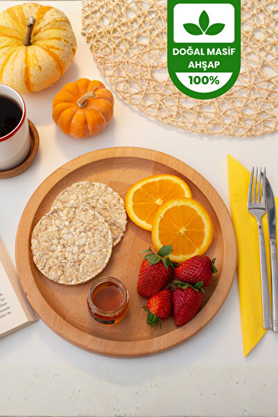 WOODHAUS Masif Ahşap Yuvarlak Supla & Sunum Tabağı – 24 cm Doğal Ahşap Servis...
