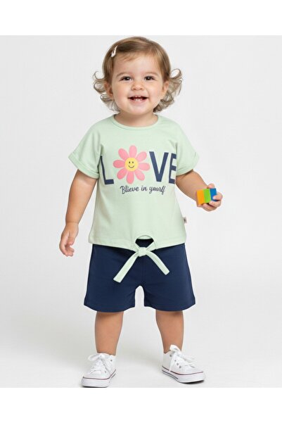 Ege Bebek SET DE TOP CU PANTALONI SCURT DE VARĂ LOVE PRINTED 2-3-4-5-6 VÂRIȚI