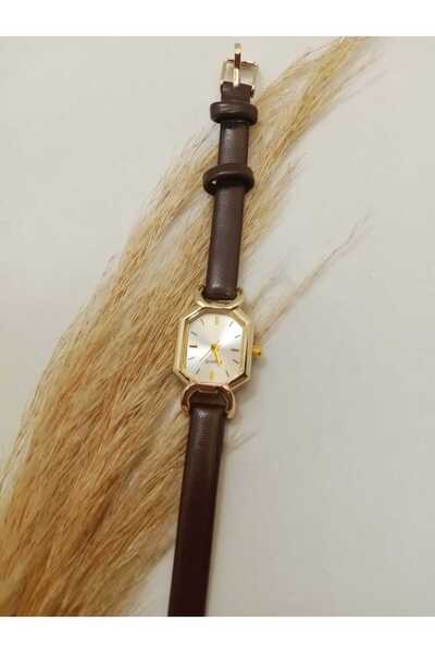 QUARTZ Vintage Kadın Kol Saati Retro Minimal Tasarım Gold Kasa