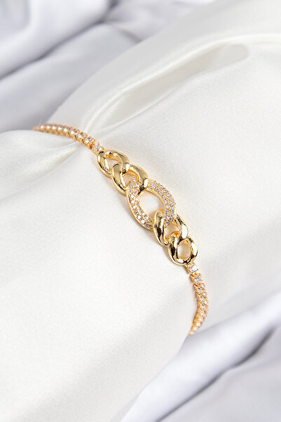 Skygo سلسلة من حجر الزركون النحاسي موديل ذهبي اللون مع رافعة للنساء - TJ-BB7735