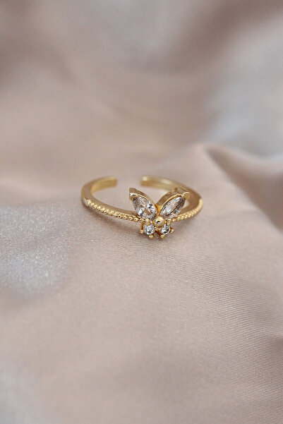 Skygo خاتم على شكل فراشة مرصع بأحجار الزركون المعدنية الذهبية القابلة للتعديل...