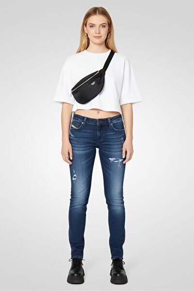 Diesel Kadın Slim Fit Yıkanmış Esnek Kot Pantolon, Mavi