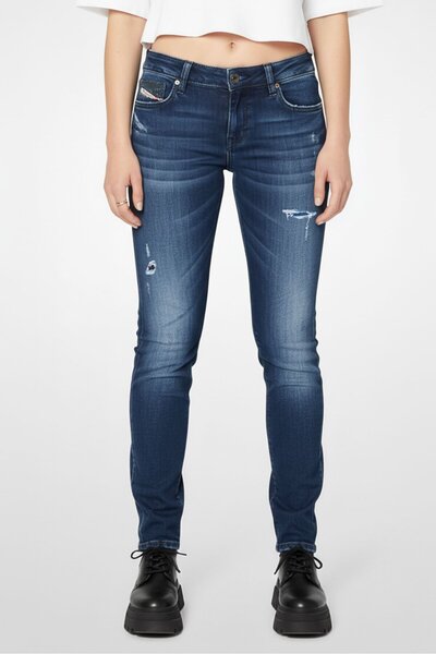 Diesel Kadın Slim Fit Yıkanmış Esnek Kot Pantolon, Mavi