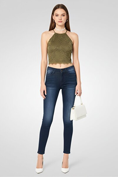 Replay Women Skinny Fit Washed Stretchable Denim Jeans, Dark Blue