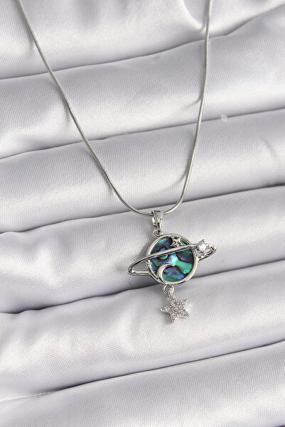 Skygo 316L الصلب الفضة اللون سلسلة الزركون حجر الكوكب نموذج المرأة قلادة - TJ...