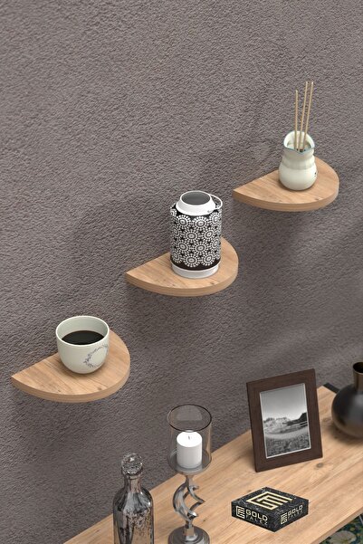 Kanonik Education Wall Shelf Decorative 3 Pieces Flower Pot Oval Walnut