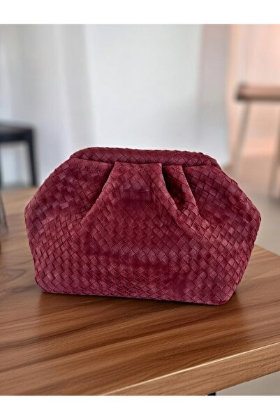 themoiss Geantă de mână și de umăr din piele intoarsa, de culoare burgundy, c...