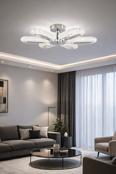 Turanconcept Doruk 6'lı Plafonyer Led Avize Kristal Görünüm Beyaz Işık Enerji...