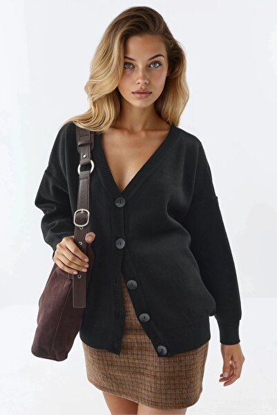 Hiccup MY FASHION Oversize V Yaka Düğmeli Triko Hırka