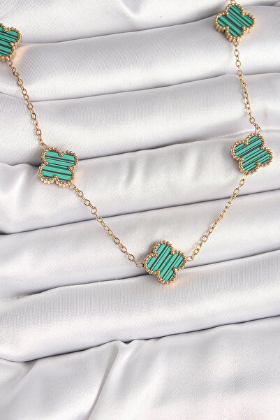 Skygo قلادة نسائية من الفولاذ باللون الذهبي 316L موديل البرسيم الأخضر - TJ-BK...